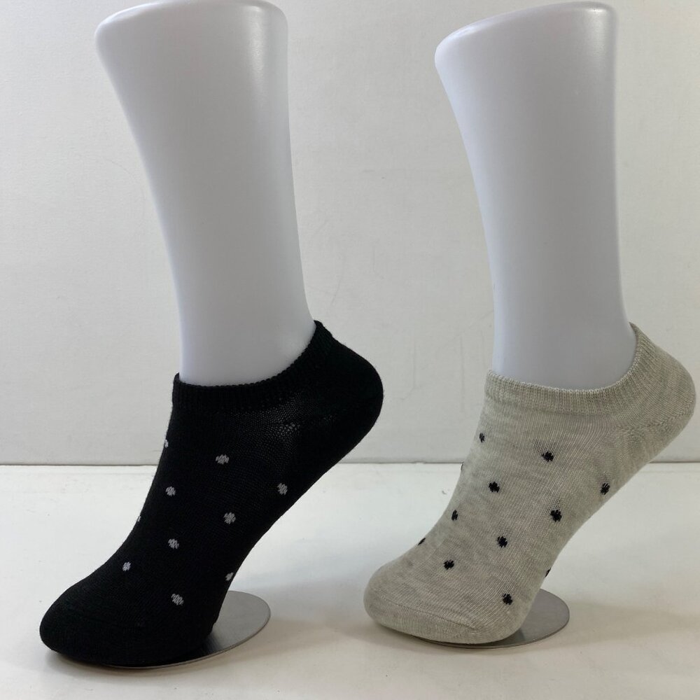 Womens Polka Dot Ankle Socks 2-Pack Black & Cream Low-Cut Comfy Stretchy Fun